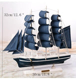 Wooden Crafts Mediterranean Style Smooth Sailing Boat Figurines Blue Sailboat Miniature Ornaments Home Office Desktop Decor Gift