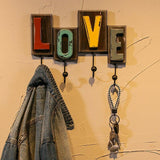 American Creative Wooden LOVE Retro Hooks Ornaments Wall Hanging Decorative Hook Wall Storage Key Coat Hooks Hanger Home Decor