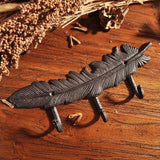 Creative Cast Iron European Retro Wrought Iron Key Hook Feather Shaped Hanger Creative Coat Hook Door Hooks Metal Crafts Decor