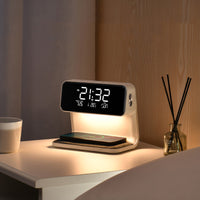 Làmpada de nit creativa 3 en 1 Càrrega sense fils Pantalla LCD Rellotge despertador Carregador de telèfon sense fil
