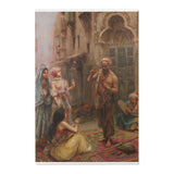 Oriental Street Scene Area Rug — Vintage Middle Eastern Bazaar Tapestry Accent Rug