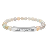 Engraved Natural Stone Stretch Bracelet — Personalized Bar Bead Jewelry (e.g., 'Lia & Jochen')