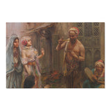 Oriental Street Scene Area Rug — Vintage Middle Eastern Bazaar Tapestry Accent Rug