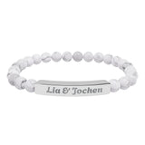 Engraved Natural Stone Stretch Bracelet — Personalized Bar Bead Jewelry (e.g., 'Lia & Jochen')