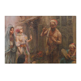Oriental Street Scene Area Rug — Vintage Middle Eastern Bazaar Tapestry Accent Rug