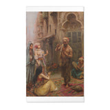 Oriental Street Scene Area Rug — Vintage Middle Eastern Bazaar Tapestry Accent Rug