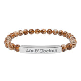 Engraved Natural Stone Stretch Bracelet — Personalized Bar Bead Jewelry (e.g., 'Lia & Jochen')