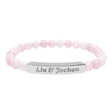 Engraved Natural Stone Stretch Bracelet — Personalized Bar Bead Jewelry (e.g., 'Lia & Jochen')