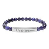 Engraved Natural Stone Stretch Bracelet — Personalized Bar Bead Jewelry (e.g., 'Lia & Jochen')