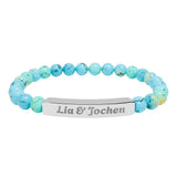 Engraved Natural Stone Stretch Bracelet — Personalized Bar Bead Jewelry (e.g., 'Lia & Jochen')
