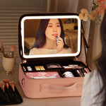 Smart LED kosmetisk väska med spegel kosmetisk väska Stor kapacitet Mode bärbar förvaringsväska Resesminkväskor