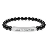 Engraved Natural Stone Stretch Bracelet — Personalized Bar Bead Jewelry (e.g., 'Lia & Jochen')