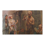 Oriental Street Scene Area Rug — Vintage Middle Eastern Bazaar Tapestry Accent Rug