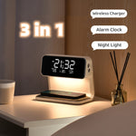 Цреативе 3 у 1 ноћна лампа бежично пуњење ЛЦД екран будилник бежични пуњач за телефон