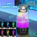Lampu Ubur-ubur Warna-warni 3in1 Kreatif dengan Jam Lampu Pernapasan Stereo Portabel Bercahaya Speaker Bluetooth Dekorasi Pintar