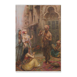 Oriental Street Scene Area Rug — Vintage Middle Eastern Bazaar Tapestry Accent Rug