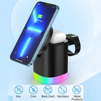 3 In 1 Magnetic Wireless Fast Charger For Smart Phone RGB Ambient Light Charging Station For Airpods IWatch