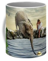 Elephant Girl Water Child Hat Help Bird Gulls - Mug