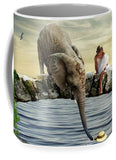 Elephant Girl Water Child Hat Help Bird Gulls - Mug