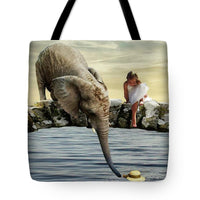 Elephant Girl Water Child Hat Help Bird Gulls - Tote Bag