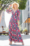 ee:μερικό Floral Frill Trill Deep V Maxi Φόρεμα