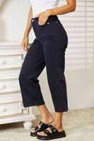 Джуди Сини широки изрязани дънки в пълен размер с висока талия за контрол на корема