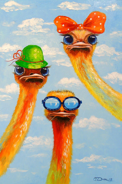 Beautiful Decorative Painting  Ostriches friends