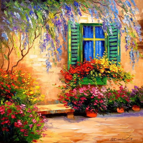 Beautiful Decorative Painting  Blooming summer patio