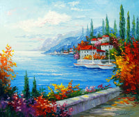 Krásné dekorativní malby město na pobřeží moře