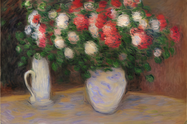 AI art claude monet inpired coffee table with flowers