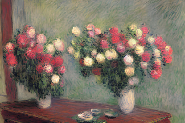 AI art claude monet inpired coffee table with flowers 3