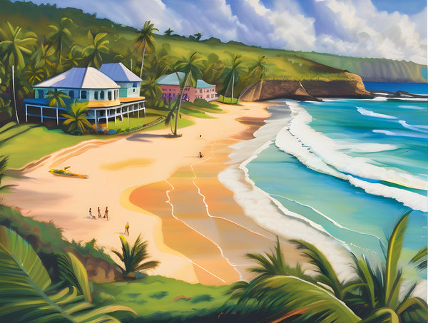 AI art colorful painting of Bathsheba Beach Barbados 3
