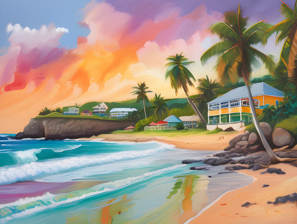 AI art colorful painting of Bathsheba Beach Barbados 1