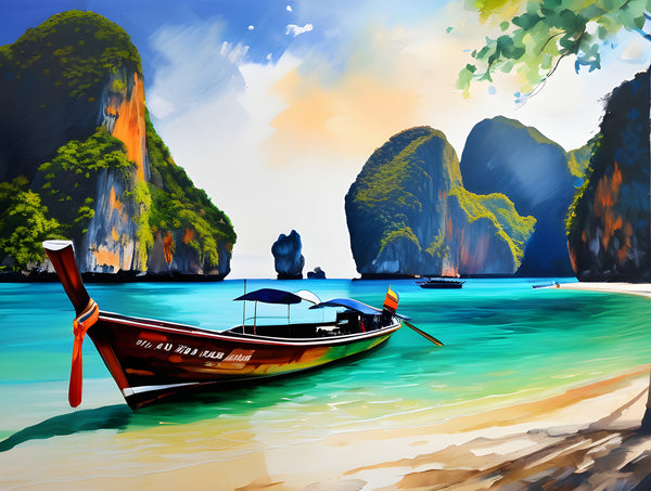 AI art colorful painting of Maya Bay beach Phi Phi Islands Thailand 1