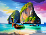 AI konst färgglad målning av Maya Bay Beach Phi Phi Islands Thailand 3