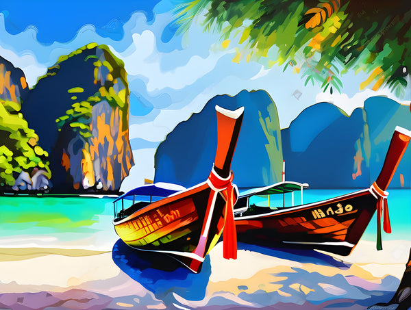 AI art colorful painting of Maya Bay beach Phi Phi Islands Thailand 4