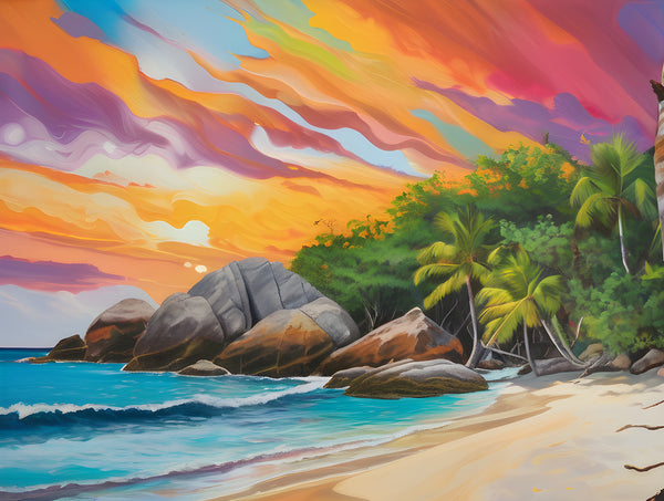 AI art colorful painting of The Baths beach British Virgin Islands 1