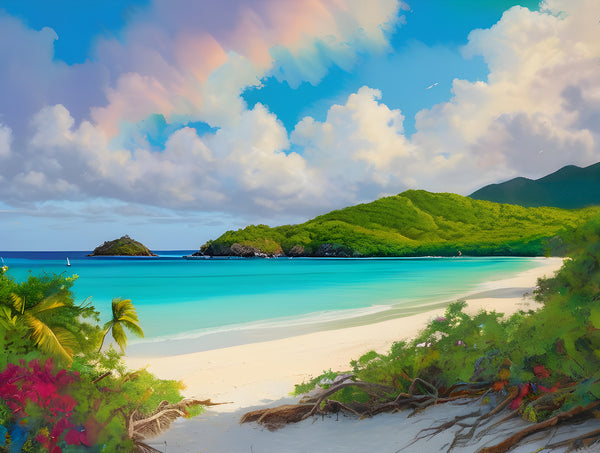 AI art colorful painting of Trunk Bay beach St John US Virgin Islands 4
