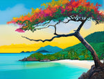 AI art barevná malba pláže Trunk Bay St John Americké Panenské ostrovy 2