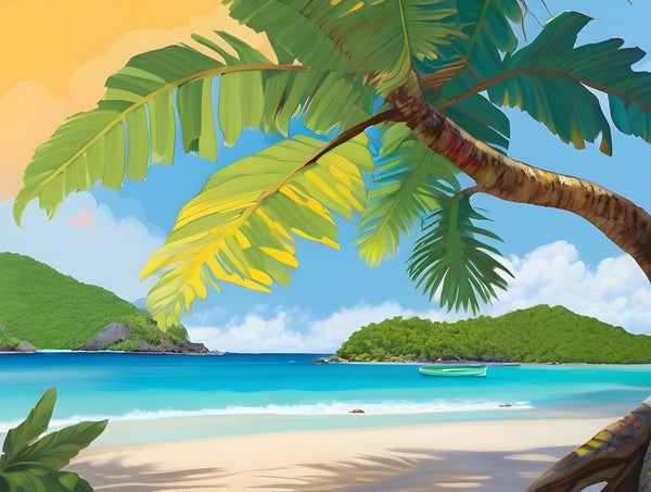 AI art colorful painting of Trunk Bay beach St John US Virgin Islands 1