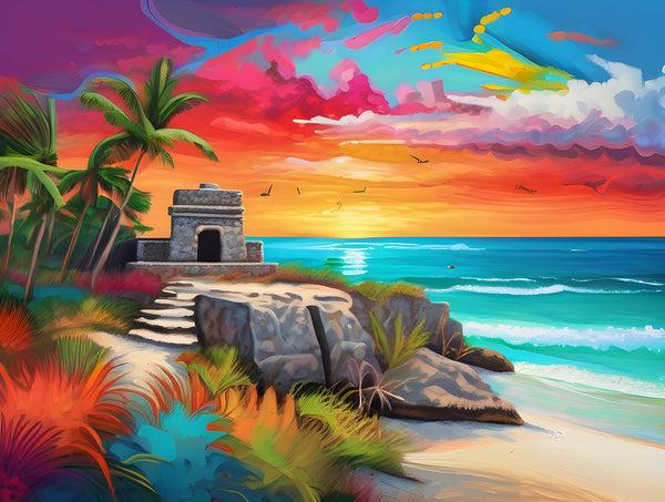 AI art colorful painting of Tulum beach Mexican Caribbean 3