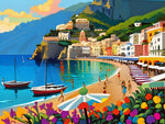 AI art colorful painting of amalfi coast beach Italy 1