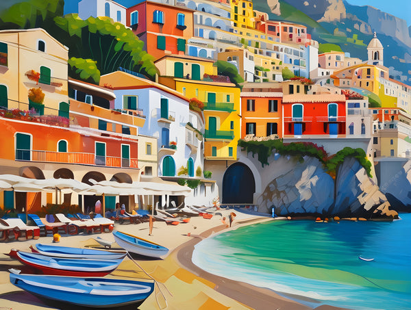 AI art colorful painting of amalfi coast beach Italy 2