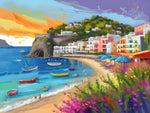 Pintura colorida d'art d'AI de la platja de l'illa d'Isquia Itàlia 2
