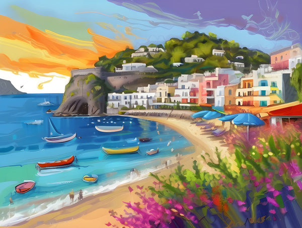 AI art colorful painting of ischia island beach Italy 2
