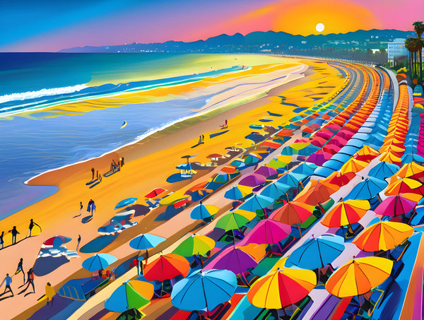 AI art colorful painting of santamonica beach California USA 1