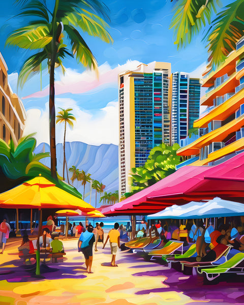 AI art colorful painting of waikiki beach Honolulu Hawaii USA 1