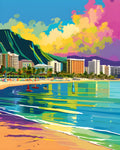 AI art barevná malba pláže Waikiki Honolulu Hawaii USA 2