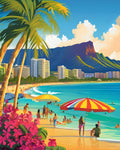 Pictură colorată de artă AI a plajei Waikiki Honolulu Hawaii SUA 4