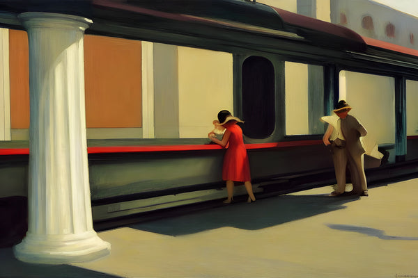 AI art famous painter inspired people waiting for a train